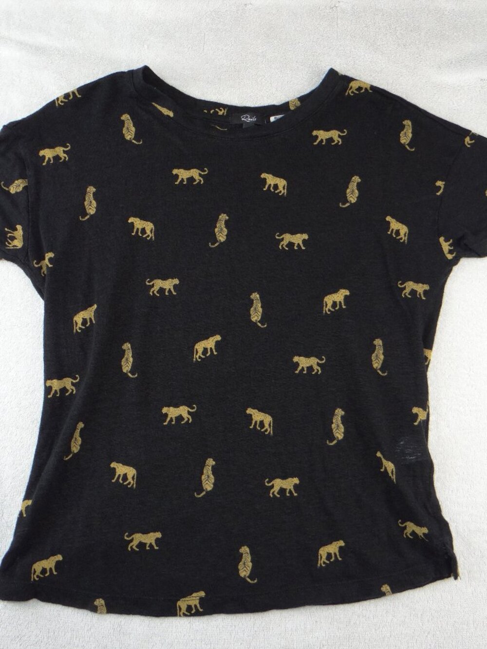 Rails Womens XS Black Gold‎ Cheetah Tiger Animal Print Linen Blend T-Shirt